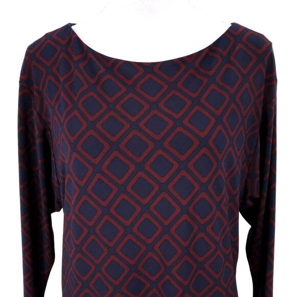 Lauren Ralph Lauren Dress Womens 10 Navy Blue Red Shift Stretch Knit Dolman Slvs - Picture 7 of 11